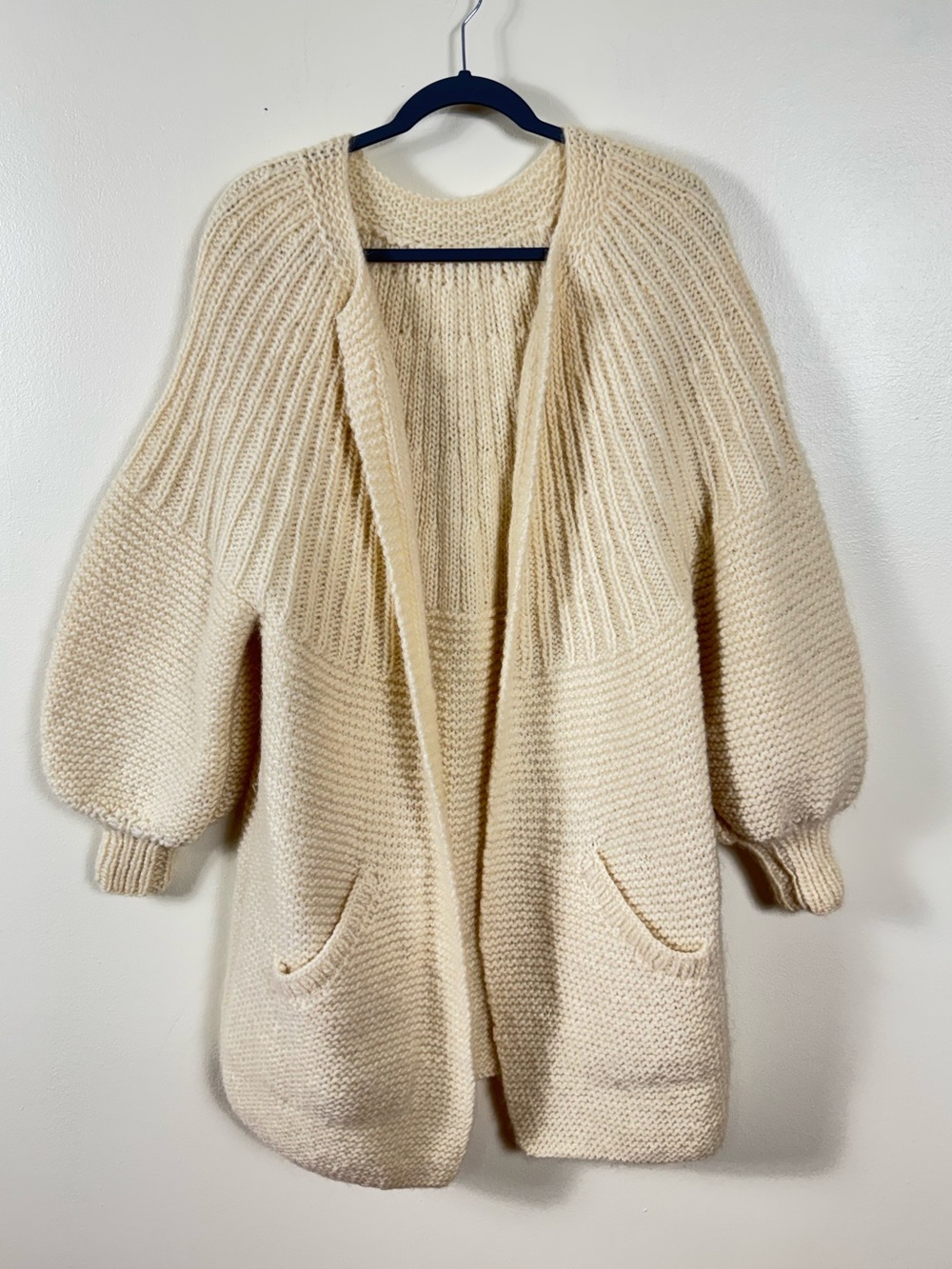 Handmade Oversized Chunky Knit Duster Cardigan Sweater XL Balloon Sleeve Cozy